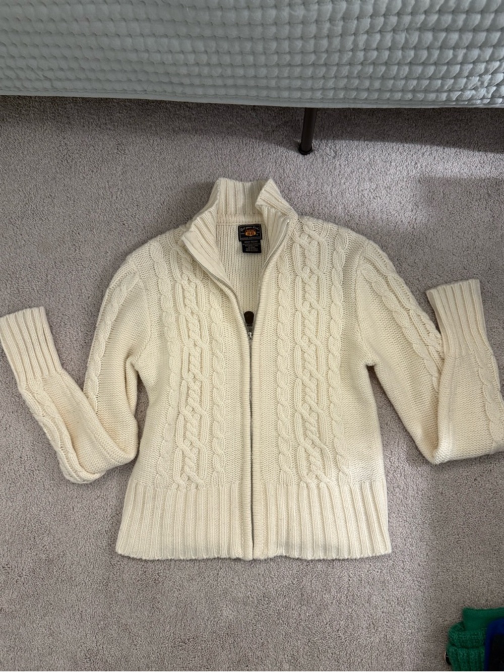 Vintage Wool Cream Cable Knit Zip-Front Sweater Jacket